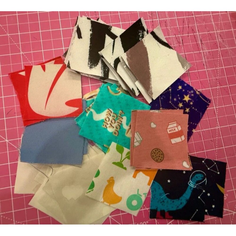 Mini Charm, 2.5x2.5in, 42 pk, Variety Interfaced Mixed Fabrics Sewing Quilting